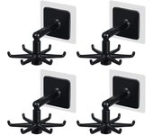 Ganchos para colgar utensilios, colgador de utensilios de cocina, montaje en pared, gancho plegable giratorio de 360 grados, gancho autoadhesivo, estante para utensilios (4 negros)