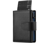 Minimalist cartera with Tres pliegues y bloqueo RFID para tarjetas de Crédito, para hombre, with estuche automático de metal emerging, Ventanas para Identificación y Bolso para Monedaswith Cremallera
