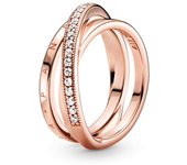 PANDORA Anillo Hengyao Sansheng de oro rosa con diseño entrelazado, regalo de San Valentín para novia