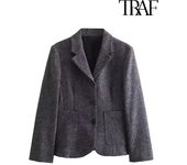 TRAF Women Fashion Casual Commuter Suit Skirt Suit Autumn and Winter Single-breasted Suit Jacket High-waisted A-line Skirt Suit