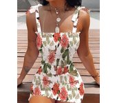 Women's summer camisole printed bow art one line collar strapless strapless waist tight commuting mini sleeveless dress