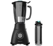 Cecotec 4310 Power Black Titanium 2500MAX Go. Batidora de Vaso de 1800 W Acero inoxidable Cuchilla de 6 hojas y jarra de vidrio Fundido con 1 8 L Incluye Botella Portátil