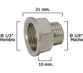 Alargadera hexagonal reducccion cromada 3/8 macho - 1/2 hembra x m10