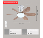 Ventilador Techo with Luz y Mando a Distancia, Lampara Ventilador Techo with Ventiladores Silencioso, E27, Regulable en Colores y Velocidades Temporizador 6 Aspas para Dormitorio (52CM)