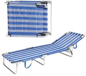 Tumbonas Jardín Exterior | Ligera Plegable y Reclinable| 3 Posiciones | para Playa Camping Piscina Terraza o Jardín Azul y Blanco