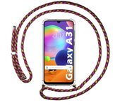 Tumundosmartphone Funda Colgante Transparente para Samsung Galaxy A31 con Cordon Rosa / Dorado