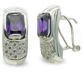 Inmaculada Romero Pendientes Mujer 18k Oro Blanco Amatista Rectangular Circonitas Omega