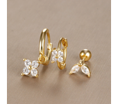 3PCS Mini Zircon Ear Hoop Earrings Set for Women Statement Stainless Steel Huggies Flowers Cartilage Helix Piercing Jewelry Gift