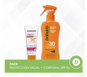 Babaria Pack Protección Facial SPF50 + Corporal SPF30: Crema Facial Solar Antimanchas SPF50+ con Principios Activos de Rosa Mosqueta 75ml y Spray Protector Solar Corporal SPF30 200ml
