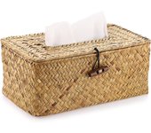 Caja de pañuelos faciales rectangular de pasto marino para el hogar, soporte de papel tejido, color original, amarillo, 27 x 12 x 9 pulgadas