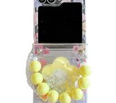 Bonita funda para Samsung Galaxy Z Flip 6 con soporte de flores. Hermosa funda protectora para Galaxy Z Flip 5 con cadena de perla (Z Flip 6, amarillo).