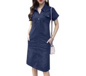 Summer Lapel Neck Short Sleeve Shirt Dress 2024 ZANZEA Women Fashion Denim Blue Sundress Casual Solid Work Vestido Robe Femme