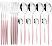 16PCs Cuchillo, Cuchillo, Cubierta Juego de Vajilla de Cena de Maple Inoxidiable Rosa