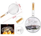 UD - Rejilla para Barbacoa de Acero Inoxidable con Mango de Madera – Redondo – Parrilla Antiadherente para todo– Kmt Style