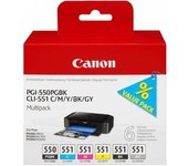 Paquete de 6 cartuchos de impresora Canon PGI-550 / CLI-551 originales - PGBK / GY / C / M / Y / BK