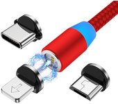 Cable de Carga Magnético 3 en 1, Cable USB Imán de Nylon, Cable de Datos Magnético, cable de Carga rápida para Micro USB/Tipo-C/Tabletas/Teléfono/Samsung/Huawei/Xiaomi/Sony