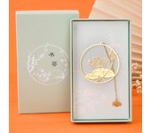 1pc round hollow metal brass ginkgo lotus bookmark gift box, classical Chinese style creative  souvenir for students，book lovers