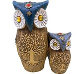 CAPRILO REGALOS & DECORACIÓN Figura Decorativa Étnica de Resina "Buhos Árbol de la Vida con Pedrería". Adornos y Esculturas. Animales.  Regalos Originales. Decoración Hogar. 14 x 8 x 16,50 cm