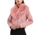 Chaqueta de piel Sintética de Gamuza para Mujer, Abrigo Largo Cálido de Invierno con Cuello de piel
