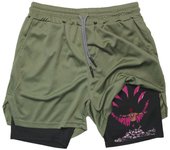 Graphic 2 in 1 Athletic Shorts for Men Gym Workout Running Performance Shorts with Compression Liner Phone Pocket Towel Loop