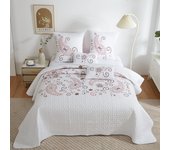 Novotextil - Colcha Bordada Primavera/Verano con 2 o 4Fundas de Cojín | Microfibra Suave | Para Camas 90, 105, 135, 150 y 180 | Colores Neutros con Bordado Vivo | Lavable y Ligera | Relleno de 150gr/m2  | Cubrecamas de entretiempo |  Confort y Decoración