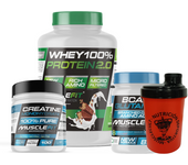 MUSCLEFIT PACK Súper Ahorro: Proteína Whey 2kg, Creatina Monohidrato 300g, Glutamina, BCAA 500g, Shaker Regalo