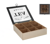Gissed-Gissed Caja de Té con 9 Compartimentos, Organizador de Madera con Tapa de Cristal, 24x24x7 cm