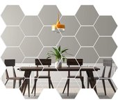 Espejo hexagonal para puerta de armario, espejos de pared hexagonales geométricos, espejo acrílico hexagonal 3D decorativo para bricolaje, para el hogar, la sala de estar, el sofá, la TV, decoración de pared, plateado