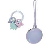 Mordedor Bebé CALU, Pack Mordedor de Pulsera más Estuche de Viaje, Mordedor Refrigerante de Silicona, Juguete Alivio de las Encías del Bebé y Portachupetes, Rasca Encías de Goma Suave, Colores Claros, Mordedor para Niños sin BPA con Bolsa.