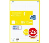 Recambio 1 Oxford 100+20 hojas monocolor - OptikPaper+ - rayado de 5x5 - compatible con la aplicación Scribzee - Ideal para uso escolar y oficina - Disponible en colores: rojo, negro, verde, rosa palo, naranja, turquesa, menta, amarillo, malva
