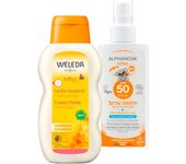 PACK VERANO  Protector Solar  Ecológico Bebé SPF 50 Alphanova 125 ml + Leche Corporal de Caléndula Weleda, 200ml