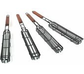 SOMY Juego de 4 cestas antiadherentes para brochetas de barbacoa con mango de madera resistente al calor para verduras, camarones, mariscos, cesta de barbacoa, parrilla, salchichas, barbacoa, tijeras Pani