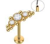 1PC CZ Crystal Cluster Paved Labret Lip Stud 18K Golden Plated Surgical Steel Cartilage Ear nose Ring  Threadless Lobe Helix Ear