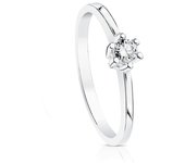 Sortija Solitario Oro Blanco 18k mujer diamante 0.15ct. talla brillante centro cabeza garras