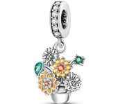 925 Silver Plated Flowers Charms Beads Pendants Sunflower Butterfly Dangle fit Original Bangle Bracelet CZ Pave Jewelry Making
