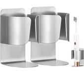 Soporte para cepillo de dientes eléctrico de acero inoxidable para montaje en pared, organizador para baño, limpiador y pasta de dientes, paquete de 2