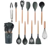 12Pcs Silicone Non-Stick Kitchen Utensils Set Cookware for Kitchen Wooden Handle Spatula Egg Beaters Kitchenware Accessories