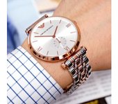 Relojes Hombre Emporio Armani-Emporio Armani retro esfera de plata de dos colores de la banda de acero Reloj de los hombres AR1677