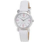 Reloj Casio analógico LTP-1386L-7E correa piel blanca esfera blanca caja plateada para mujer y cadete LTP1386L7E