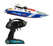 Racing Boat Lancha teledirigida policía, 36x10x10 cm, Frecuencia 2,4 GHz, 35-40 m alcance, 6 direcciones, Juguetes teledirigidos, Lancha rc, Barco radiocontrol, Juguete para niños de 4 años