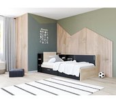 Vente-unique - Cama 90 x 190/200 con compartimentos - Negro y natural + Somier - LIARA