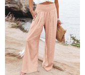 Summer Cotton Linen Wide Leg Pants Women Loose Palazzo Pant Pocket Elastic Waist Button Casual Pants Pant for Women Women’s Pant