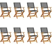 Sillas de Jardín portátiles 8 UDS Madera maciza y trinquete PE Negro