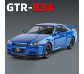 1/24 Scale Nissan Skyline GTRR34 Models Cars Alloy Diecast Toys Rubber Tires Vehicle 4 Doors Opened Toy Car for Kids Best Gifts