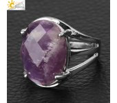 Egg Shape Natural Stone Crystal Rings Black Onyx Tiger Eye Pink Quartz  Silver Color Finger Ring for Women Adjustable Ring G616