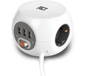 ACT  Regleta Cubo 3x Schuko H + Interruptor + 3x USB AH 2.4 A. 12W - Schuko M