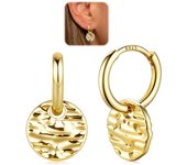 Aros Huggie Plata Ley 925 Livianos con aretas Hipoalergénicos para Dormir with Disco Extraible para Mujeres y Niños B Tono Dorado
