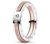 PANDORA Signature Anillo en 2 tonos con logotipo y enpasa pavé, Viene con Caja original.