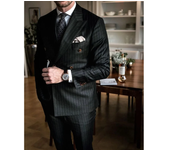 Luxury Black Men Suits Regular Length Double Breasted Peak Lapel Flat Front 2 Piece Jacket Pants Elegant Male Clothing Terno