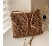 Women Beach Woven Straw Shoulder Messenger Bag Boho Hollow Out Crochet Crossbody Handbag Macrame Purse